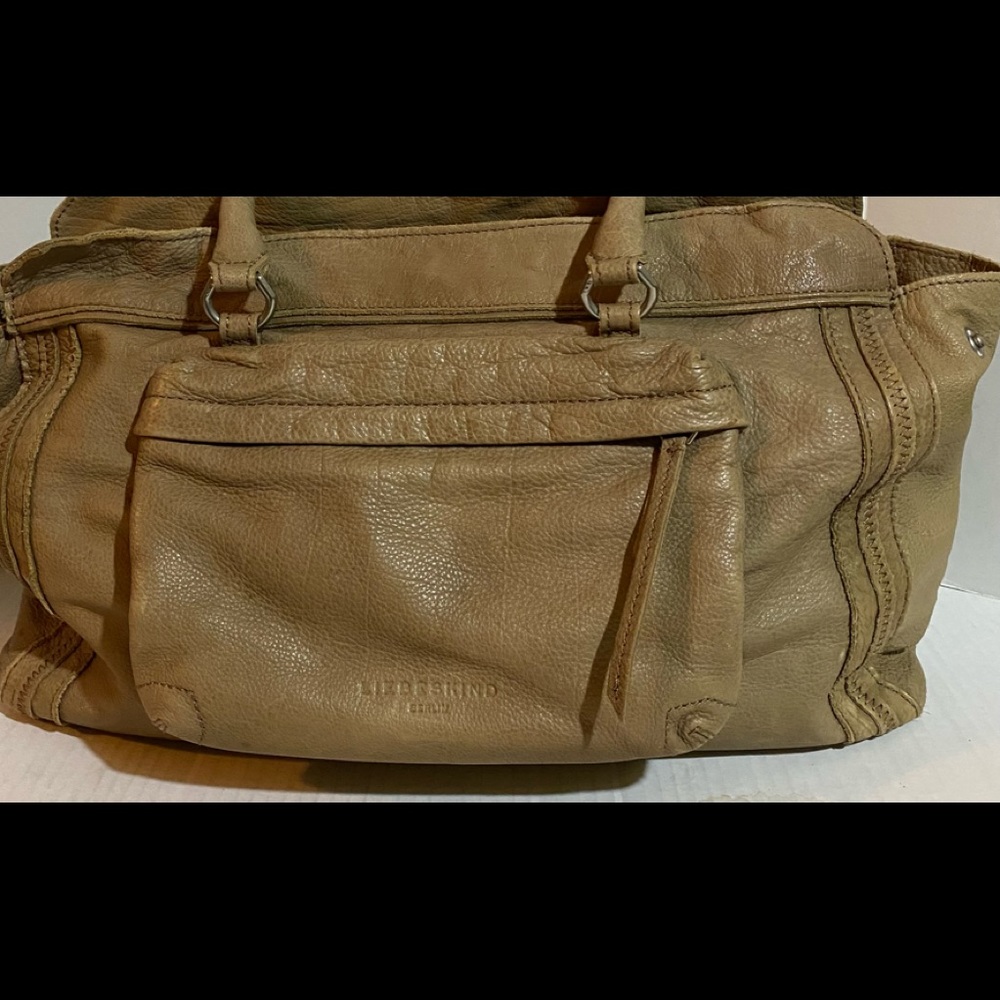 Liebeskind beige distressed leather satchel bag
